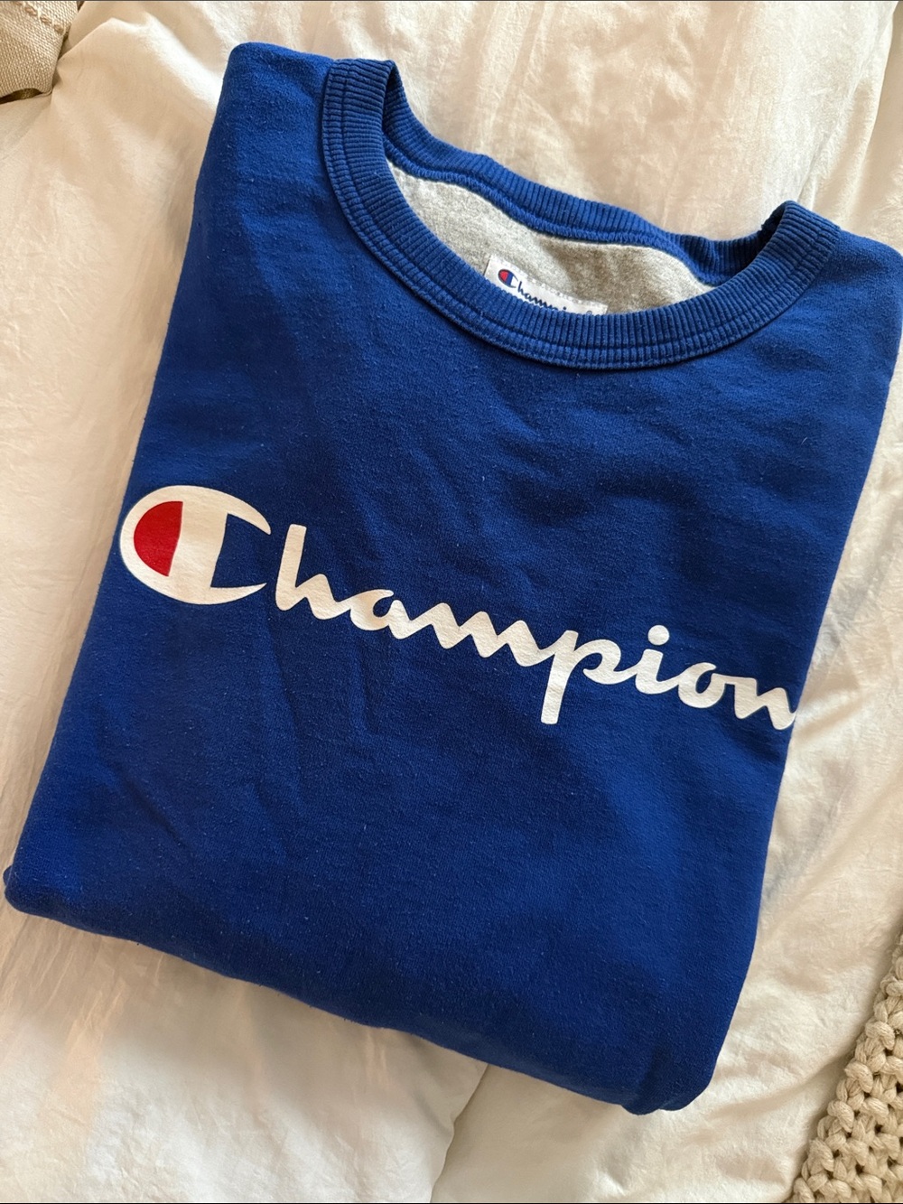 Champion Blue Crewneck with White Script Logo